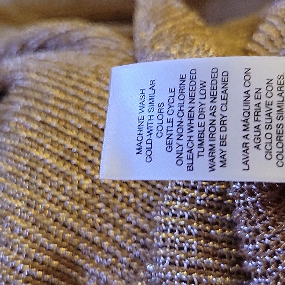 Chico's gold metallic pullover sweater crew neck cold shoulder 3/4 sleeve L EUC… - Picture 8 of 8